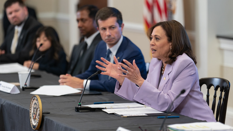 US Secretary of Transportation Pete Buttigieg with Vice President Kamala Harris. Photo Credit: transportation.gov