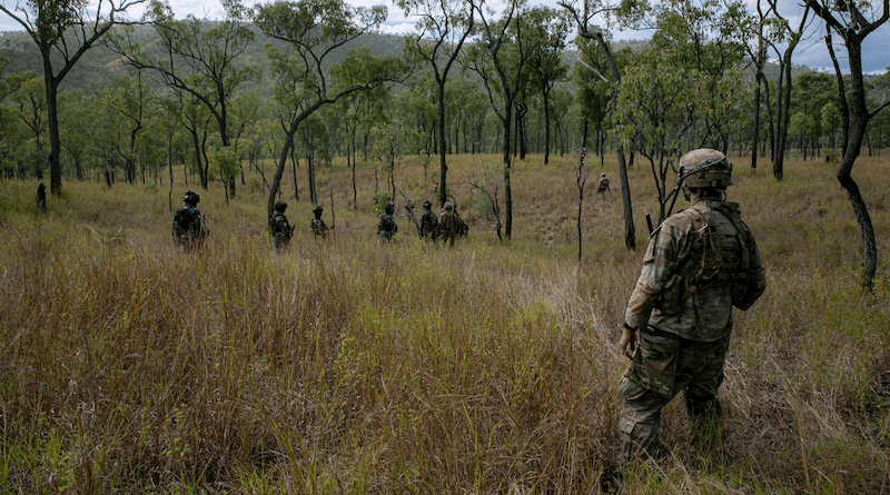 U.S. and Indonesian Army soldiers conduct a patrol during a field training exercise as part of Talisman Sabre 23 at the Townsville Field Training Area in Townsville, Australia, July 23, 2023. Photo Credit: rmy Spc. Kevin Reece
