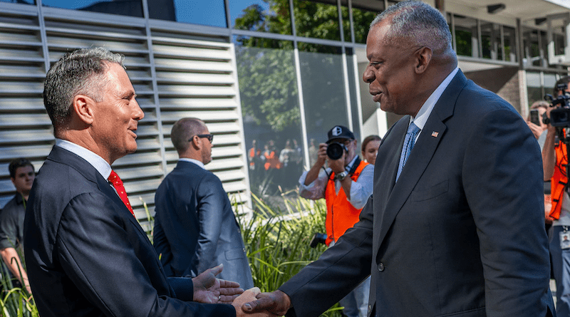 Secretary of Defense Lloyd J. Austin III is welcomed to Gallipoli Barracks by Australian Deputy Prime Minister and Defense Minister Richard Marles in Brisbane, Australia, July 28, 2023. Photo Credit: Chad J. McNeeley, DOD