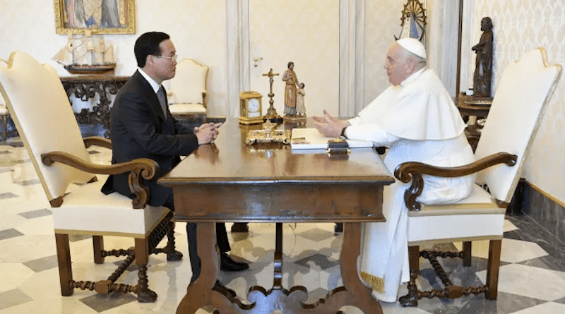 Vietnam’s President Vo Van Thuong meets with Pope Francis at the Vatican on July 27, 2023. | Credit: Vatican Media