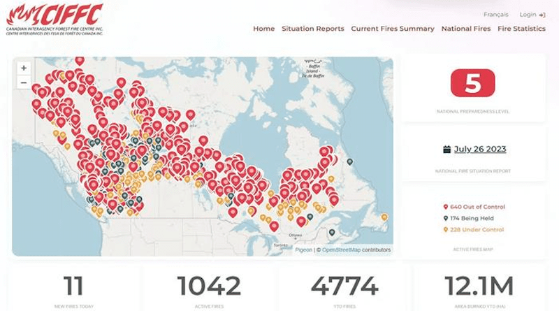 Interactive map on the CIFFC website CREDIT: Canadian Interagency Forest Fire Centre website