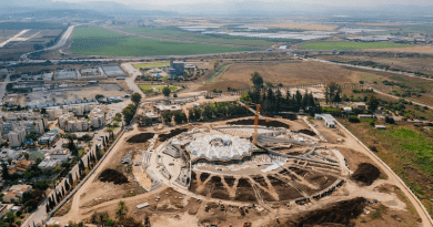 An aerial view of the latest developments on the work at the site of the Shrine of ‘Abdu’l-Bahá in Israel. Photo Credit: BWNS