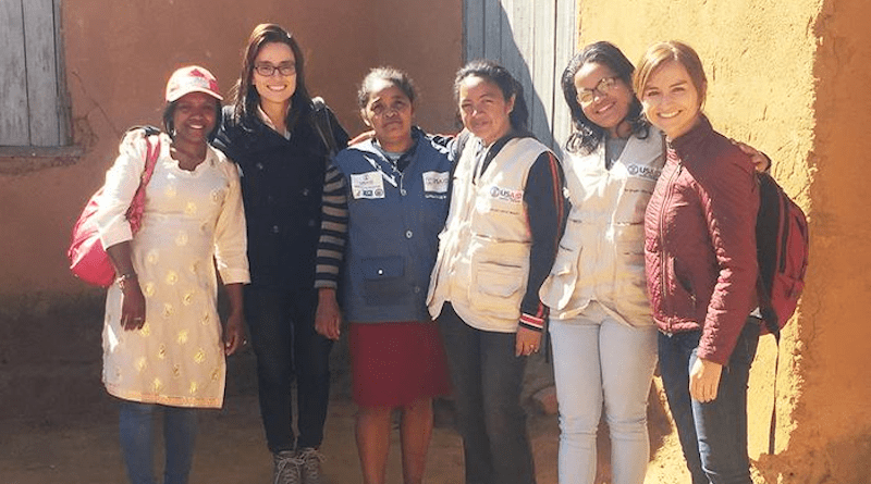 Maria Rosales-Rueda (second from left) and Catalina Herrera-Almanza (right) met with community health workers in rural Madagascar. CREDIT: College of ACES.