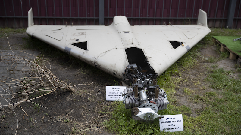 Remains of Shahed 136 drone and its engine in Kyiv, Ukraine. Photo Credit: Kyivcity.gov.ua, Wikipedia Commons