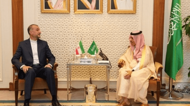 Iranian Foreign Minister Hossein Amirabdollahian with Saudi counterpart Faisal bin Farhan Al-Saud. Photo Credit: Tasnim News Agency