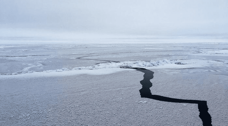 Local tidal currents strongly affect the movement of sea ice in the Arctic ocean and the makeup of the seafloor causes some of the most abrupt changes. CREDIT: Daniel Watkins.