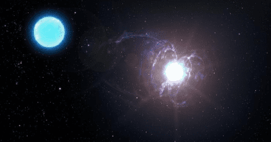 This artist's impression shows a highly unusual star that is destined to become one of the most magnetic objects in the Universe: a variant of a neutron star known as a magnetar. This finding marks the discovery of a new type of astronomical object — a massive magnetic helium star — and sheds light on the origin of magnetars. In a few million years, HD 45166 will explode as a very bright, but not particularly energetic, supernova. During this explosion, its core will contract, trapping and concentrating the star’s already daunting magnetic field lines. The result will be a neutron star with a magnetic field far greater than its progenitor. CREDIT: NOIRLab/AURA/NSF/P. Marenfeld/M. Zamani