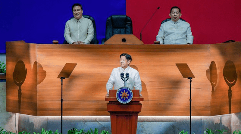 President Ferdinand Marcos Jr. addresses members of the Philippine Congress in his second State of the Nation Address, in Quezon City, Metro Manila, July 24, 2023. Credit: Handout Presidential Communications Office