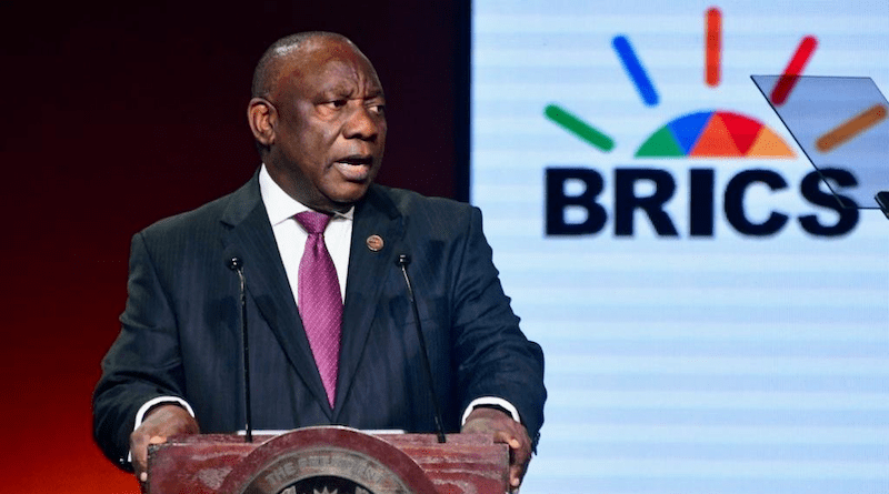 South Africa's President Cyril Ramaphosa speaking at the BRICS summit. Photo Credit: SA News