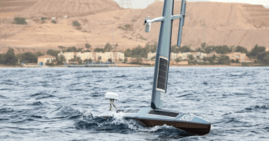 File photo of a US Navy Saildrone Explorer unmanned surface vessel (USV) sailing in the Gulf of Aqaba off of Jordan's coast. Photo Credit: U.S. Army photo by Cpl. Deandre Dawkins