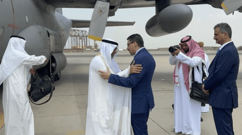 GCC chief Jassem Mohammed Al-Budaiwi visited Aden on Thursday to show support for the country’s Presidential Leadership Council. (X, formerly Twitter/@yemen_mofa)