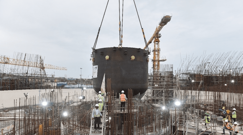Under construction: Kudankulam 5's core catcher being lifted into place in July (Image: NPCIL)