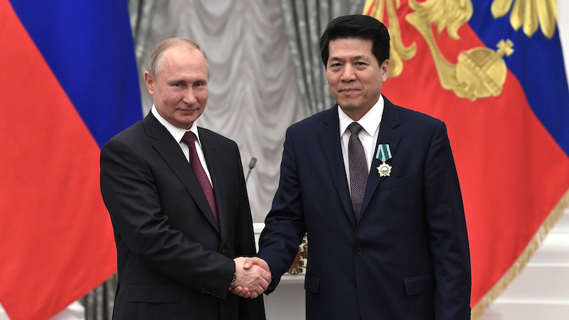 President of Russia Vladimir Putin awarded China's Special Envoy for Eurasian Affairs Li Hui with an Order of Friendship in May 2019. Photo Credit: Kremlin.ru