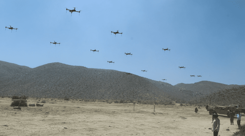 The 11th Armored Cavalry Regiment and the Threat Systems Management Office operate a swarm of 40 drones. U.S. Army Photo by Pv2 James Newsome
