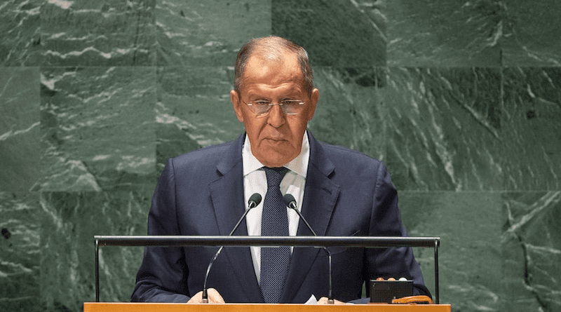 Foreign Minister Sergey Lavrov of the Russian Federation addresses the general debate of the General Assembly’s 78th session. Photo Credit; UN Photo/Cia Pak