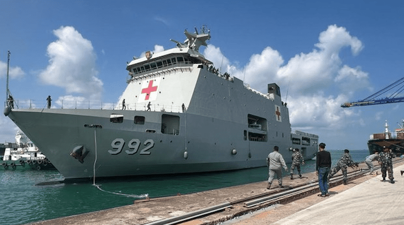 Indonesian Navy personnel prepare the hospital ship Dr. Radjiman Wedyodiningrat, to be used in the first joint drill by the Association of Southeast Asian Nations’ member-states in Batam, Indonesia. [Handout/Indonesian Military Information Center]