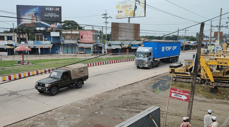 A truck carries uranium bound for the Rooppur Nuclear Power Plant amid tight security, Sept. 29, 2023 [BenarNews]