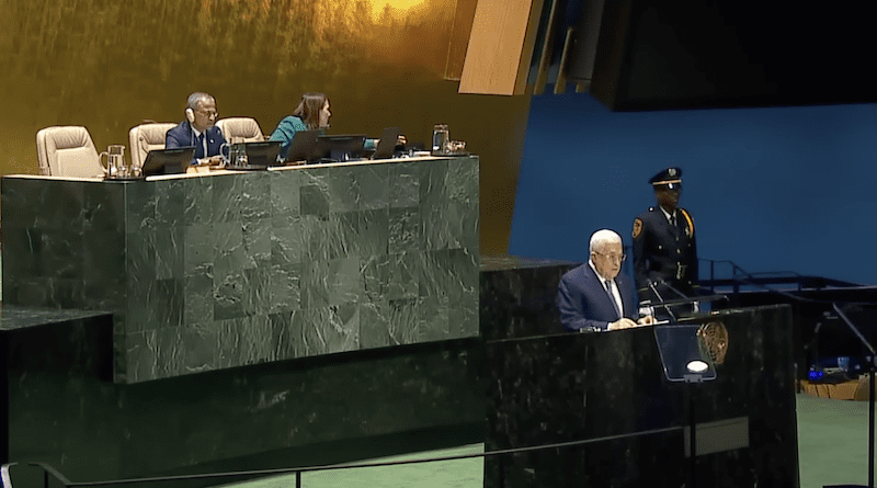 Palestinian President Mahmoud Abbas at United Nations. Photo Credit: PA video screenshot