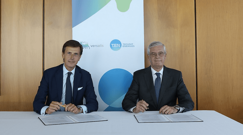 Adriano Alfani, Chief Executive Officer of Versalis with Marco Villa, Chief Operating Officer of Technip Energies. Photo Credit: Eni