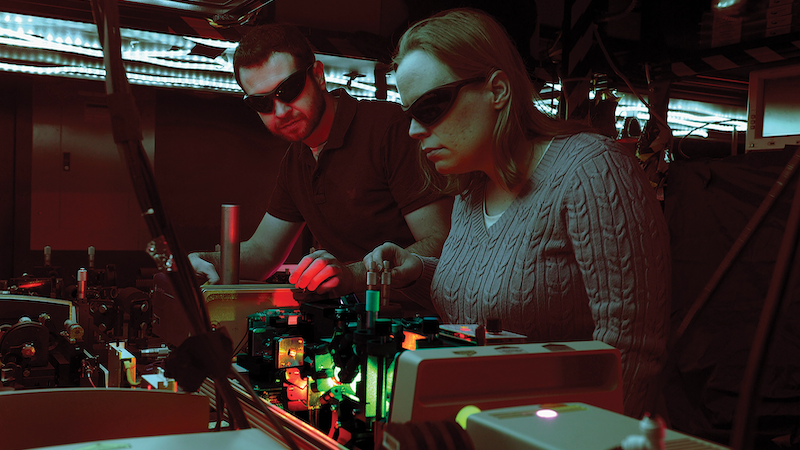 Researchers at Air Force Research Laboratory Information Directorate in Rome, New York, advance quantum technologies from individual quantum bit (or qubit) level to system level, January 16, 2015 (U.S. Air Force/Albert Santacroce)