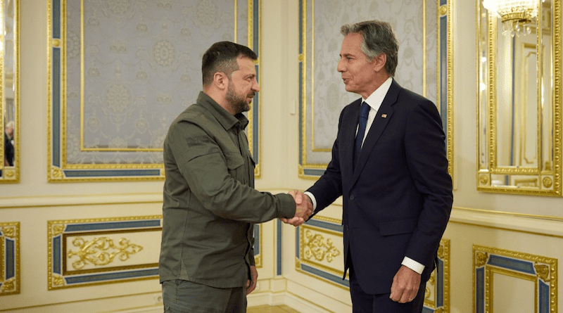 Ukraine's President Volodymyr Zelenskyy with U.S. Secretary of State Antony Blinken. Photo Credit: Ukraine Presidential Press Service