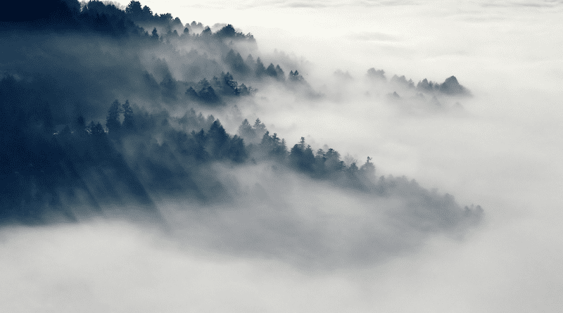 trees mountains clouds