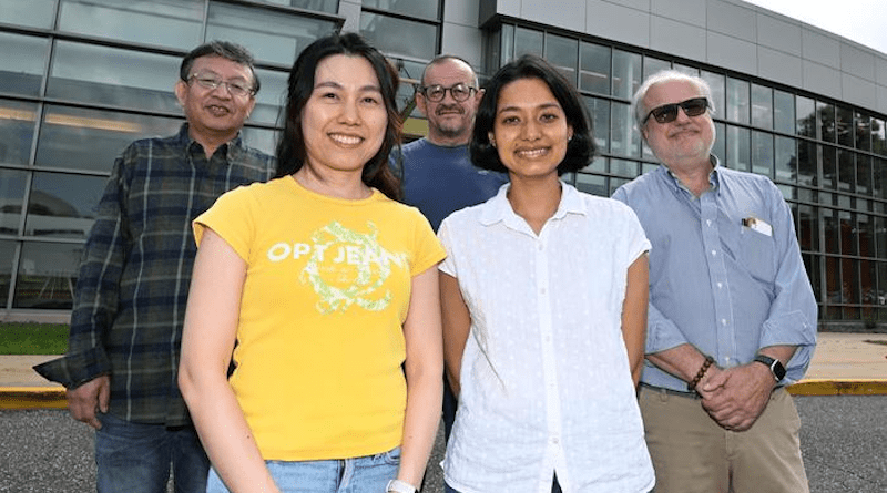 From left to right: Xiao Tong, Suji Park, Mircea Cotlet, Shreetu Shrestha, and Donald DiMarzio CREDIT: Brookhaven National Laboratory