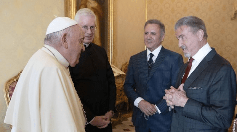 The American actor and director Sylvester Stallone met with Pope Francis at the Vatican on Sept. 8, 2023. | Vatican Media