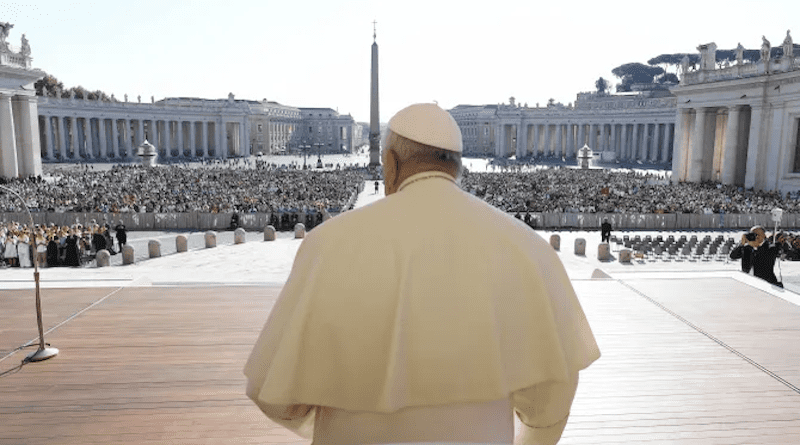 Pope Francis addressed pilgrims and tourists at his first outdoor general audience after the summer on Sept. 6, 2023. | Vatican Media