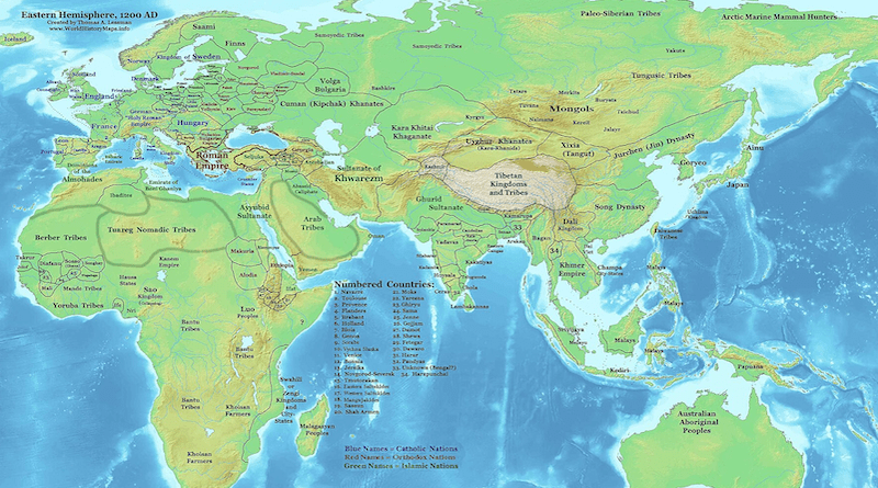 The Old World on the eve of the Mongol invasions, c. 1200 Credit: Wikipedia Commons