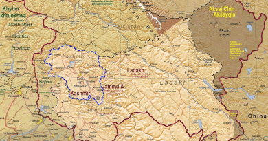 Anantnag district is in Indian-administered Jammu and Kashmir in the disputed Kashmir region. It is in the Kashmir division (bordered in neon blue). Credit: CIA World Factbook, Wikipedia Commons