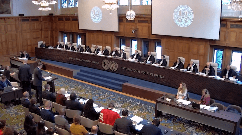 The ICJ hearing on Monday. Screenshot: media.un.org.