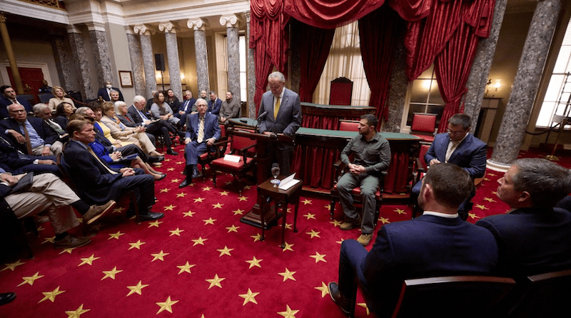 President of Ukraine Volodymyr Zelenskyy meets with Senate Democratic Leader Chuck Schumer, Senate Republican Leader Mitch McConnell and senators. Photo Credit: Ukraine Presidential Press Service
