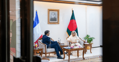 France's President French President Emmanuel Macron with Bangladesh's Prime Minister Sheikh Hasina. Photo Credit: Bangladesh PM Office