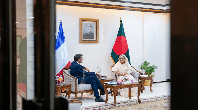 France's President French President Emmanuel Macron with Bangladesh's Prime Minister Sheikh Hasina. Photo Credit: Bangladesh PM Office