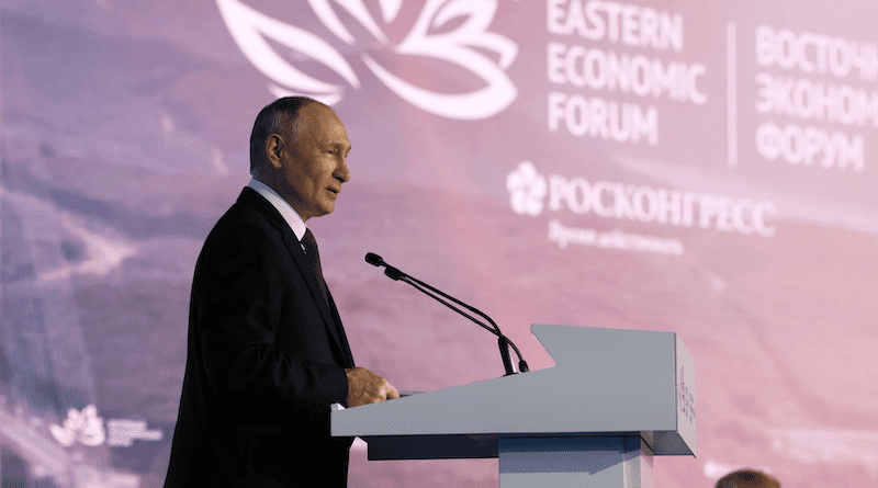 Russia's President Vladimir Putin speaks at plenary session of the 8th Eastern Economic Forum. Photo Credit: Kremlin.ru