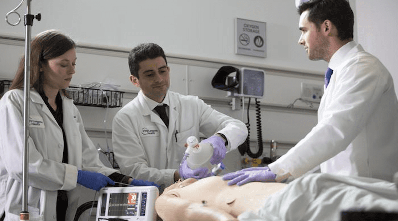 AWARE-II study team practicing brain monitoring methods. CREDIT: NYU Langone Health