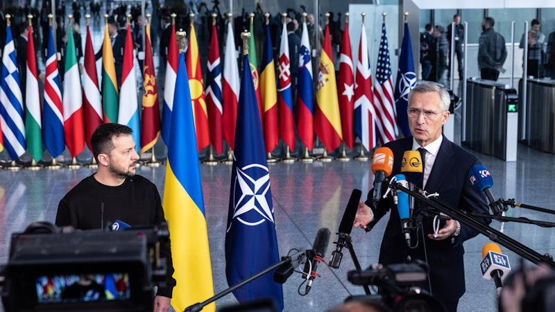 Ukraine's President Volodymyr Zelenskyy with NATO Secretary General Jens Stoltenberg. Photo Credit: NATO