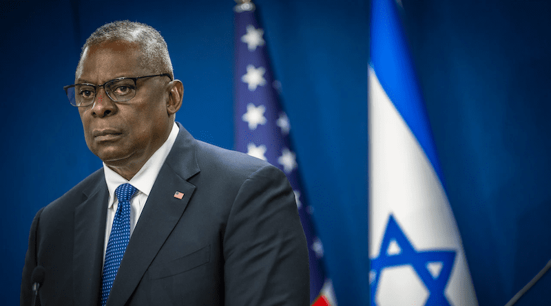 Secretary of Defense Lloyd J. Austin III answers questions during a joint press conference with Israeli Defense Minister Yoav Gallant in Tel Aviv, Israel, Oct. 13, 2023. Photo Credit: Chad McNeeley, DOD