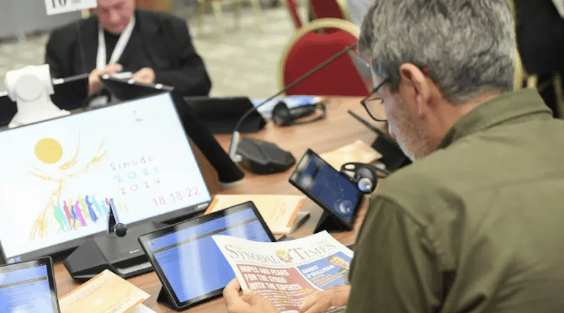 A delegate participates in round-table discussions at the Synod on Synodality, Oct. 10, 2023. | Credit: Vatican Media