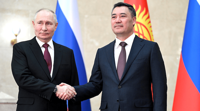 Russia's President Vladimir Putin with President of Kyrgyzstan Sadyr Japarov at the official welcomimg ceremony in Bishkek. Photo Credit: Dmitry Azarov, Kremlin.ru