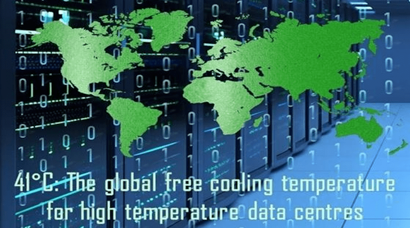 Researchers found that setting data centers at 41°C (105.8°F) can save up to 56% in cooling costs worldwide by relying on free-cooling, which uses ambient air to cool the water in air conditioning systems. CREDIT: Yingbo Zhang and Shengwei Wang