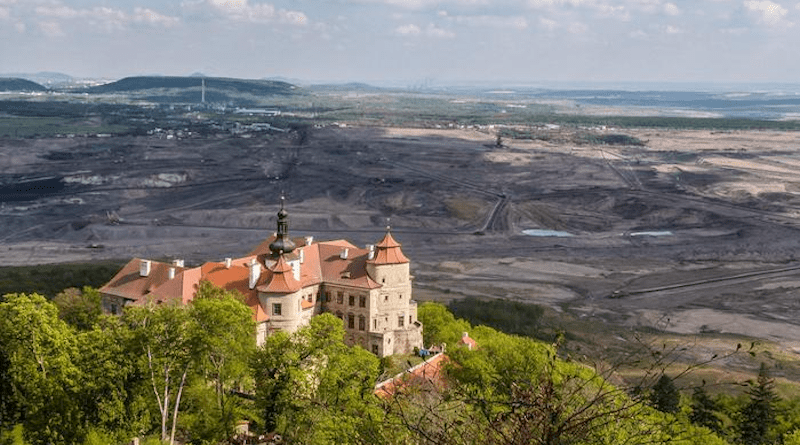 Jezeří Castle in the Czech Republic is a cultural heritage site located on the outskirts of a coal mine, saved from demolition due to mining. Its preservation is an important part of the regional transition away from mining. CREDIT: Kamila Svobodova