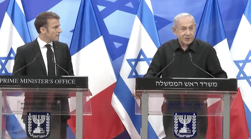 France's President Emmanuel Macron with Israel's Prime Minister Benjamin Netanyahu. Photo Credit: GPO video screenshot