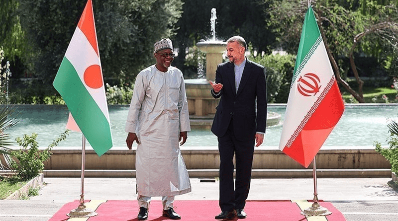 Niger's Foreign Minister Bakary Yaou Sangare with Iran's Foreign Minister Hossein Amirabdollahian. Photo Credit: Tasnim News Agency