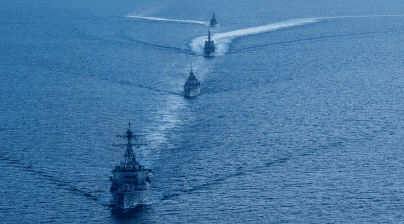 Naval ships from five nations participate in Exercise Noble Caribou in the South China Sea, Oct. 23, 2023. Photo Credit: Japan Maritime Self-Defense Force