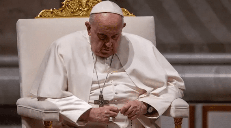 Pope Francis invokes the Virgin Mary as Queen of Peace and Mother of Mercy at a prayer vigil for peace in St. Peter's Basilica, Friday, Oct. 27. | Credit: Courtney Mares