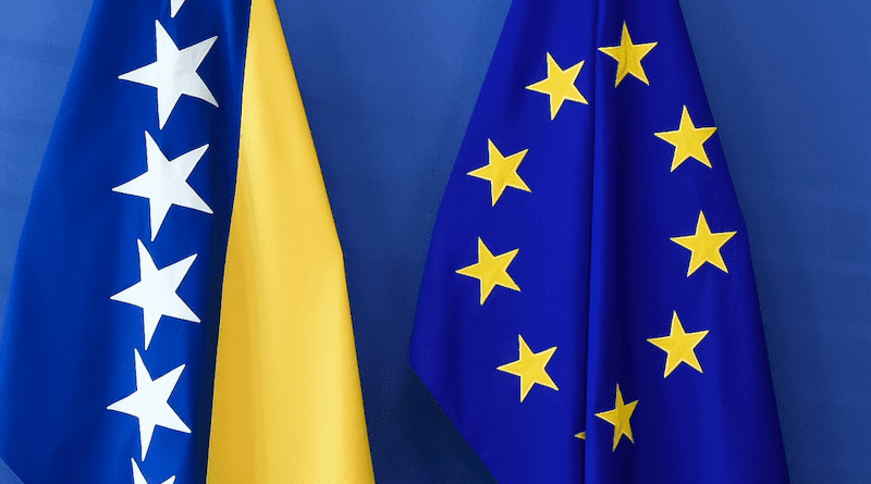 Flags of Bosnia and Herzegovina and European Union. Photo Credit: European Commission