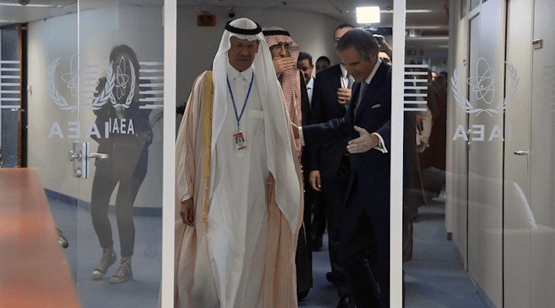 Saudi Arabia's Abdulaziz Bin Salman Al Saud and IAEA Director General Rafael Mariano Grossi pictured during a bilateral meeting held at IAEA headquarters in Vienna on 25 September (Image: Dean Calma/IAEA)