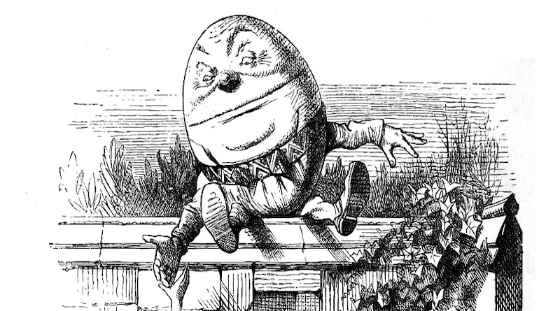 Detail of Humpty Dumpty from Through the Looking-Glass. Illustration by John Tenniel. Credit: Wikipedia Commons